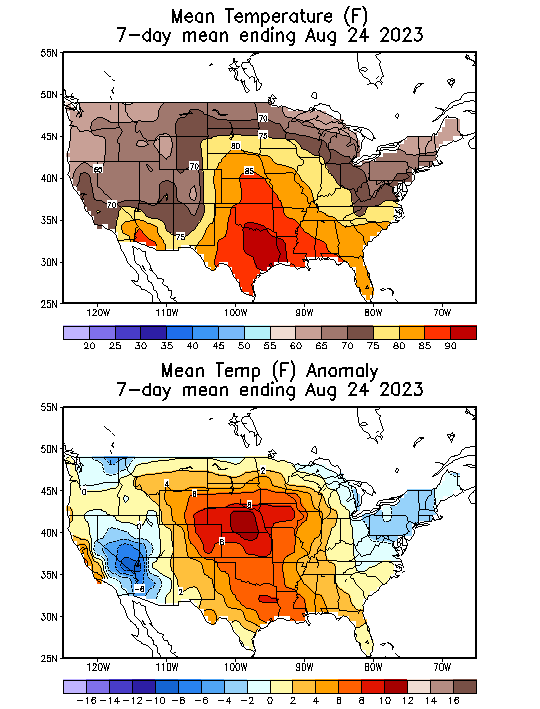 Mean Temperature (F) 7-Day Mean ending Aug 24, 2023