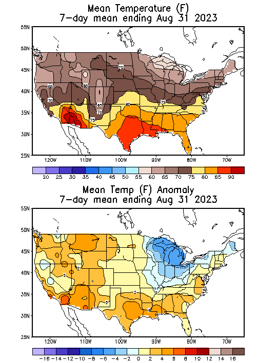 Mean Temperature (F) 7-Day Mean ending Aug 31, 2023