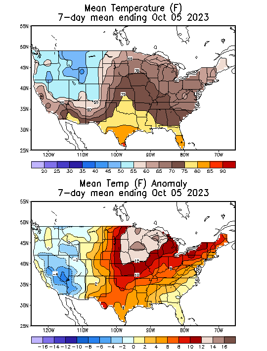 Mean Temperature (F) 7-Day Mean ending Oct 05, 2023