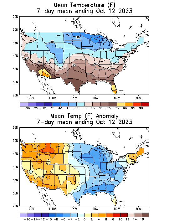 Mean Temperature (F) 7-Day Mean ending Oct 12, 2023