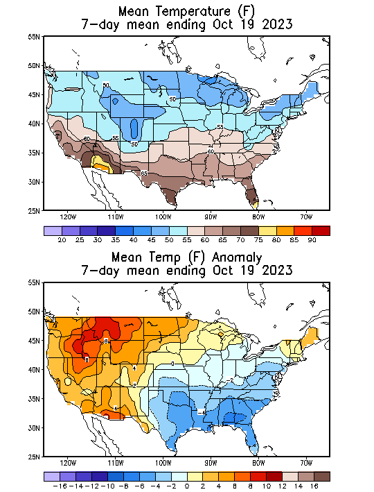 Mean Temperature (F) 7-Day Mean ending Oct 19, 2023