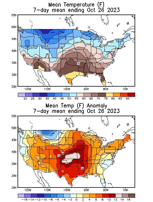 Mean Temperature (F) 7-Day Mean ending Oct 26, 2023