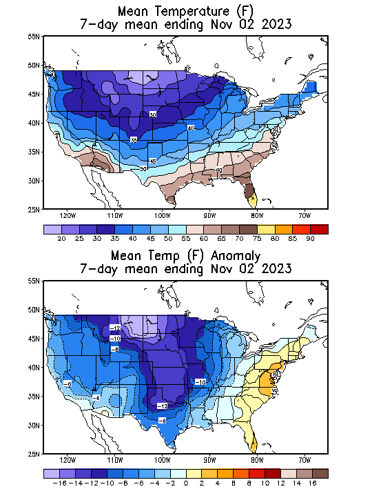 Mean Temperature (F) 7-Day Mean ending Nov 02, 2023