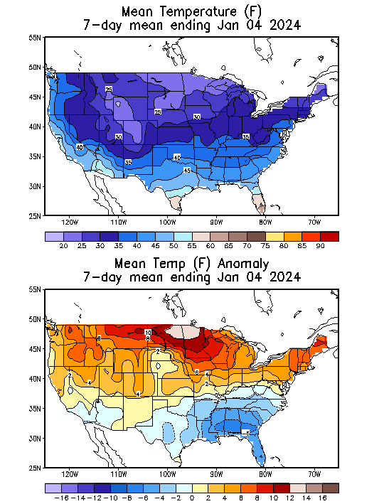 Mean Temperature (F) 7-Day Mean ending Jan 04, 2024