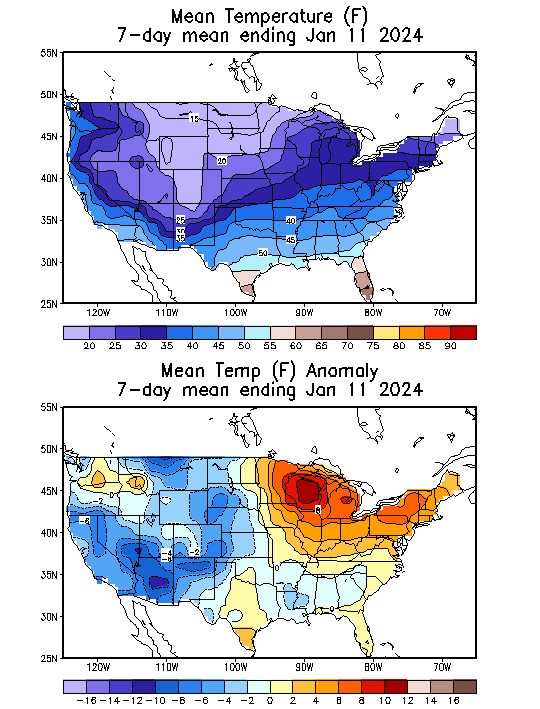 Mean Temperature (F) 7-Day Mean ending Jan 11, 2024