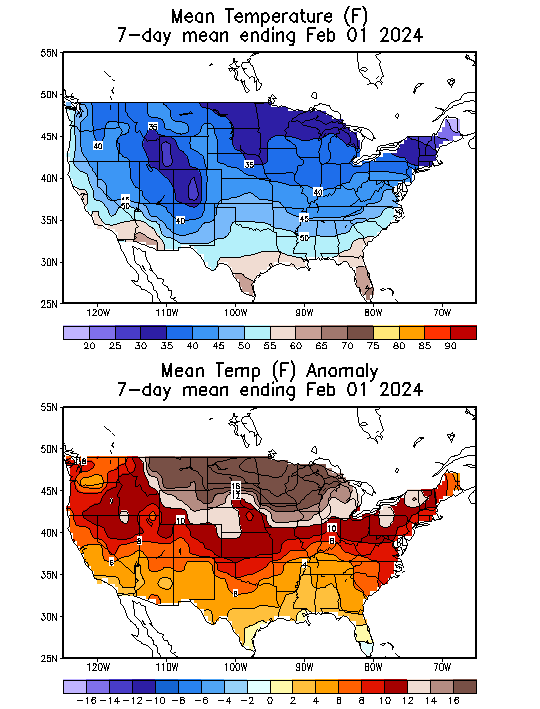 Mean Temperature (F) 7-Day Mean ending Feb 01, 2024