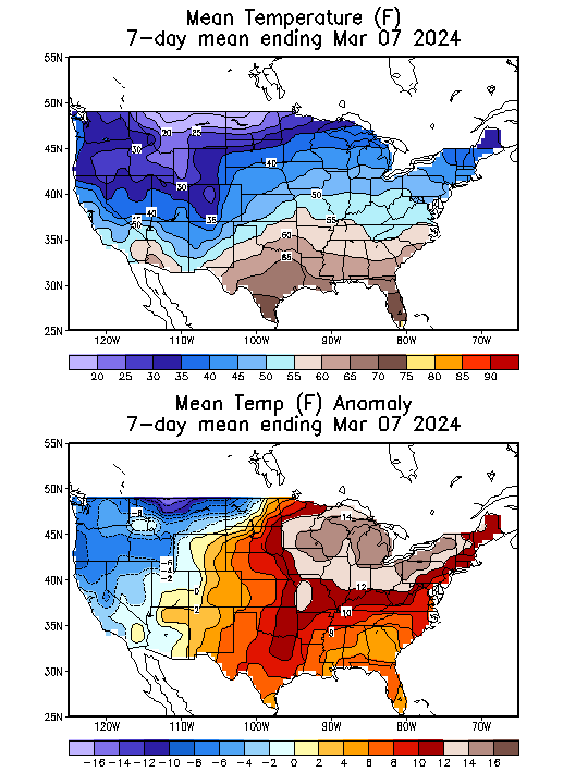 Mean Temperature (F) 7-Day Mean ending Mar 07, 2024