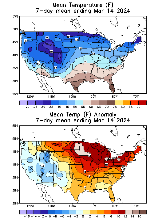 Mean Temperature (F) 7-Day Mean ending Mar 14, 2024