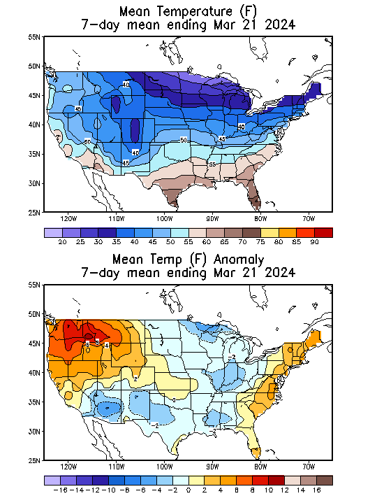 Mean Temperature (F) 7-Day Mean ending Mar 21, 2024