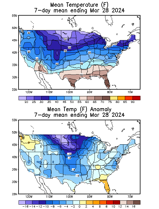 Mean Temperature (F) 7-Day Mean ending Mar 28, 2024