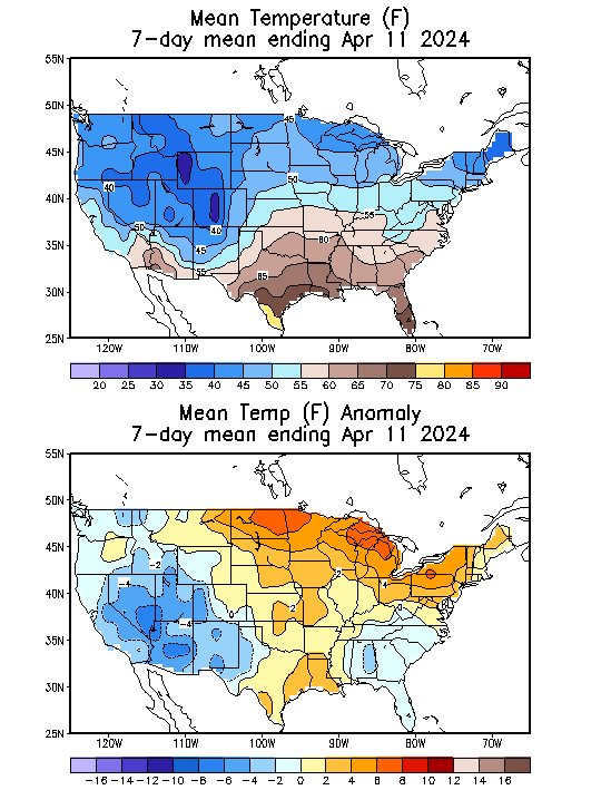 Mean Temperature (F) 7-Day Mean ending Apr 11, 2024