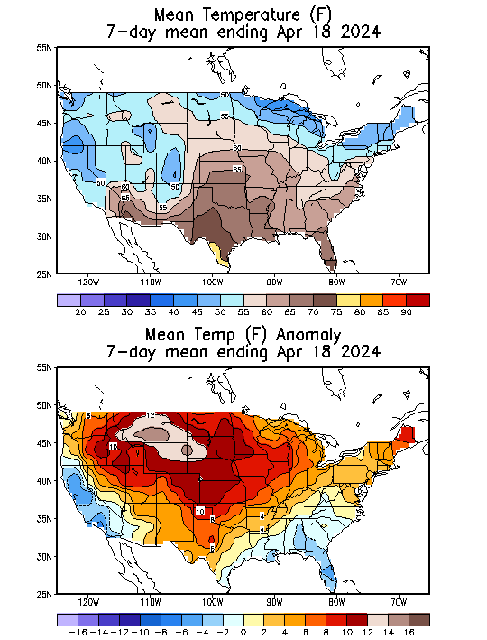 Mean Temperature (F) 7-Day Mean ending Apr 25, 2024