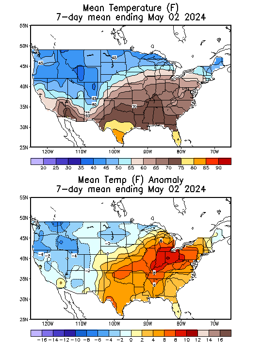 Mean Temperature (F) 7-Day Mean ending May 02, 2024