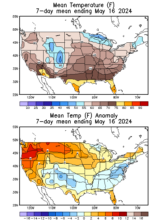 Mean Temperature (F) 7-Day Mean ending May 16, 2024