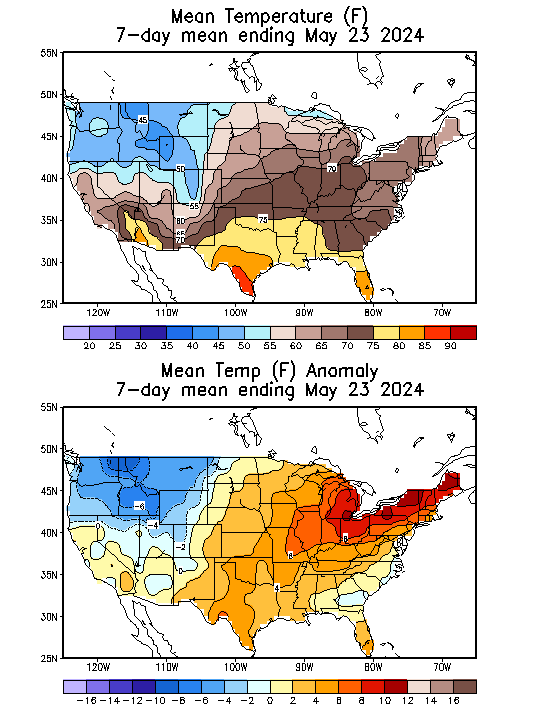 Mean Temperature (F) 7-Day Mean ending May 23, 2024