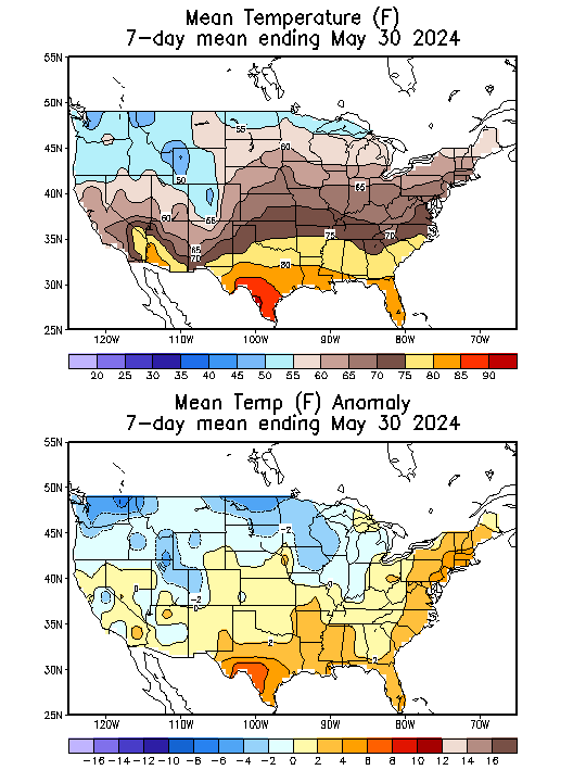 Mean Temperature (F) 7-Day Mean ending May 30, 2024