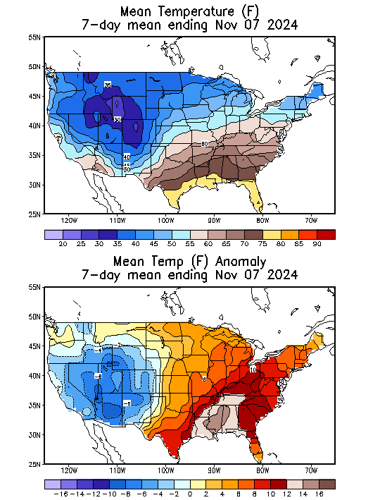 Mean Temperature (F) 7-Day Mean ending Nov 07, 2024