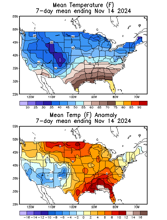 Mean Temperature (F) 7-Day Mean ending Nov 14, 2024