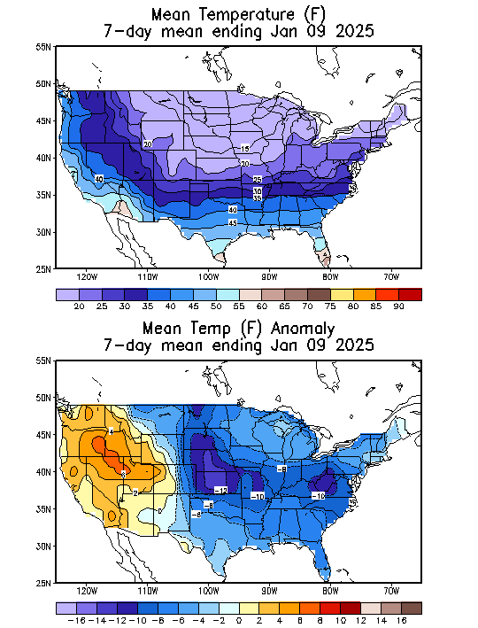 Mean Temperature (F) 7-Day Mean ending Jan 09, 2025