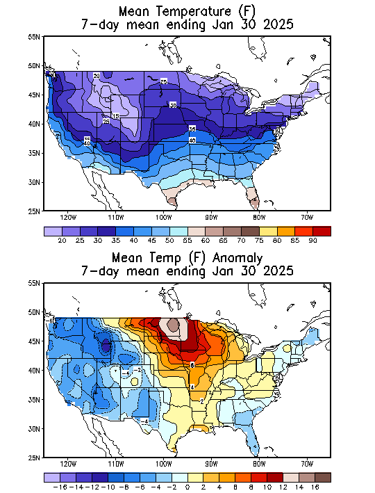 Mean Temperature (F) 7-Day Mean ending Jan 30, 2025