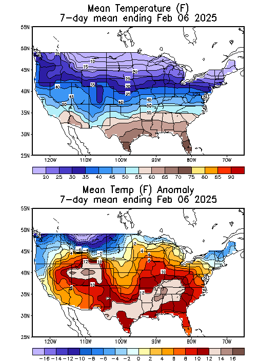 Mean Temperature (F) 7-Day Mean ending Feb 06, 2025