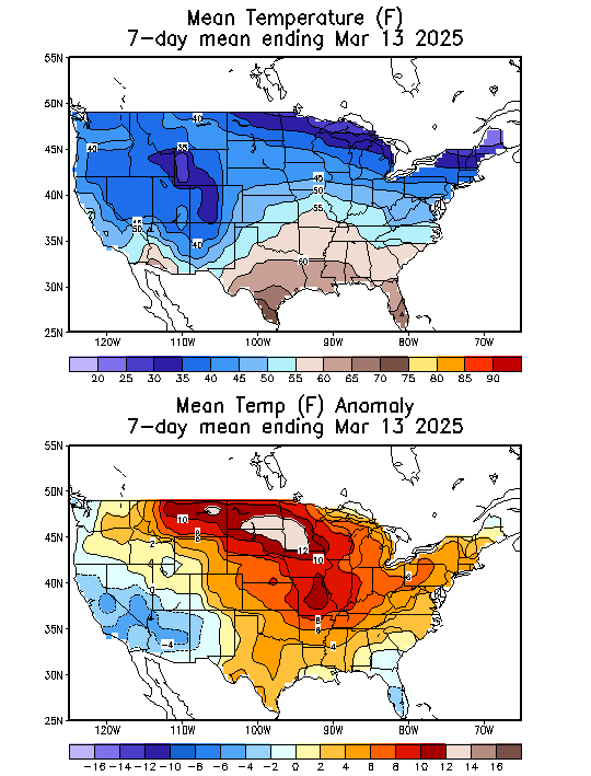 Mean Temperature (F) 7-Day Mean ending Mar 13, 2025