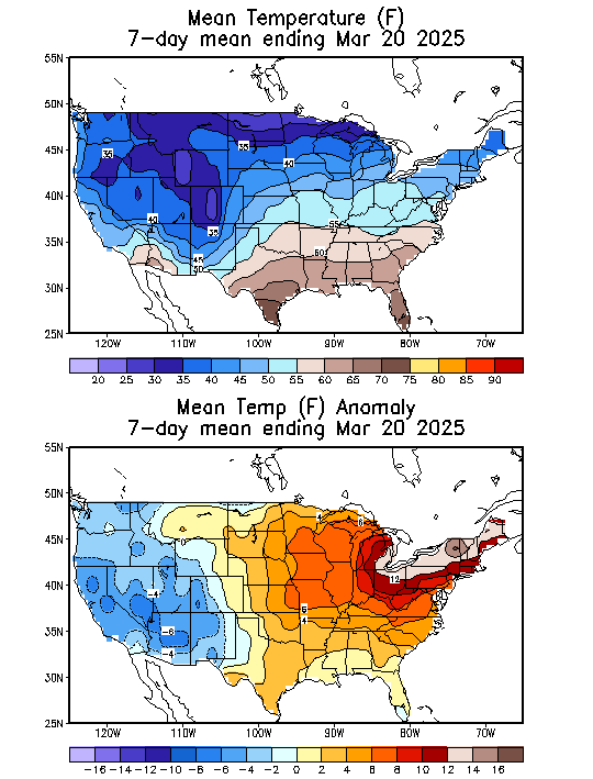 Mean Temperature (F) 7-Day Mean ending Mar 20, 2025