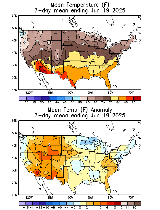 Mean Temperature (F) 7-Day Mean ending Jun 19, 2025