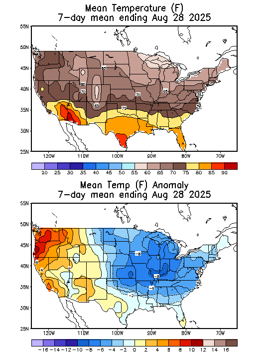 Mean Temperature (F) 7-Day Mean ending Aug 28, 2025