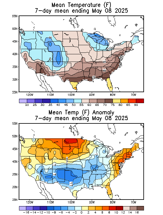 Mean Temperature (F) 7-Day Mean ending May 08, 2025