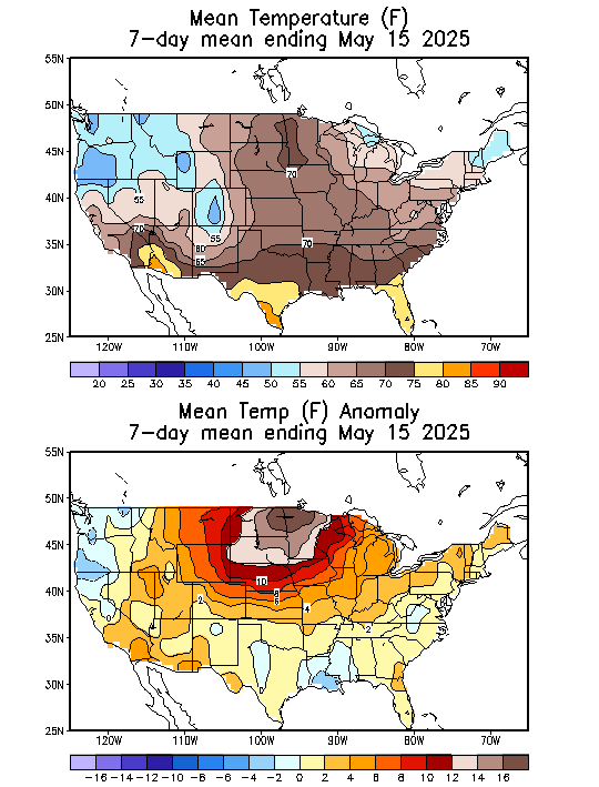 Mean Temperature (F) 7-Day Mean ending May 15, 2025