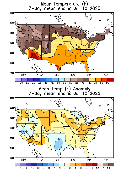 Mean Temperature (F) 7-Day Mean ending Jul 10, 2025