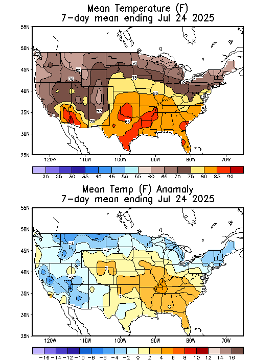 Mean Temperature (F) 7-Day Mean ending Jul 24, 2025