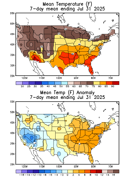 Mean Temperature (F) 7-Day Mean ending Jul 31, 2025