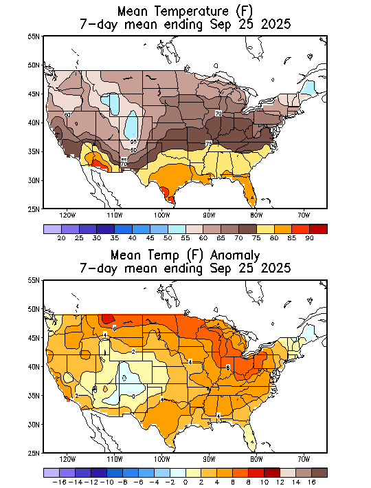 Mean Temperature (F) 7-Day Mean ending Sep 25, 2025