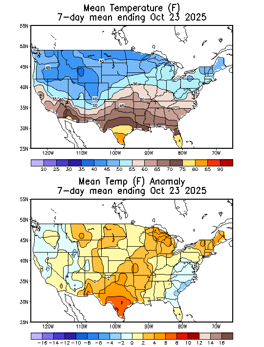 Mean Temperature (F) 7-Day Mean ending 