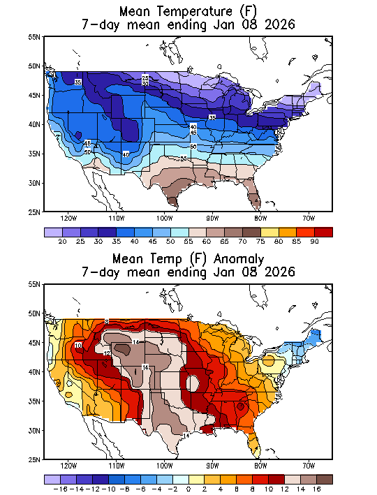 Mean Temperature (F) 7-Day Mean ending 