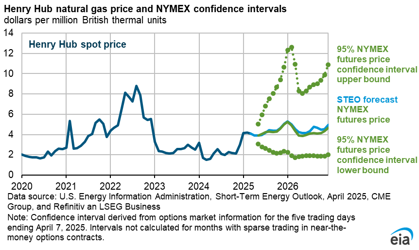 Henry Hub natural gas price and NYMEX confidence interval