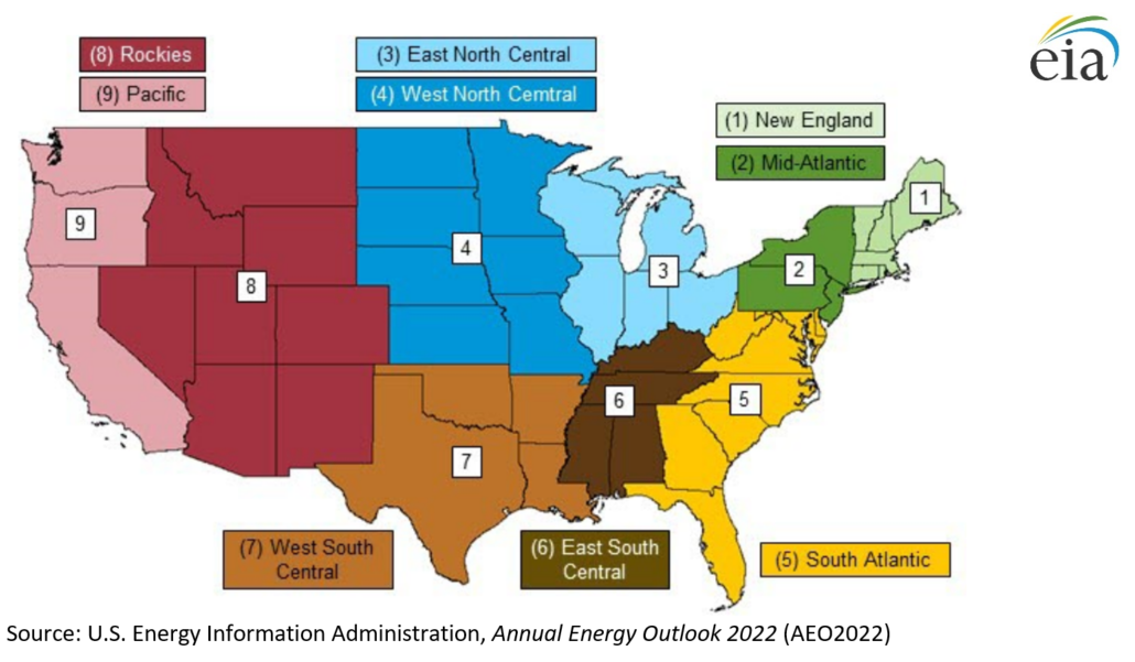 Map of NGMM Demand Regions, Based on Census Regions and Divisions