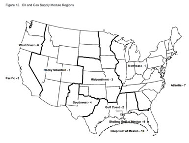 Figure 12. Oil and Gas Supply Module Regions.  Need help, contact the National Energy Information Center at 202-586-8800.