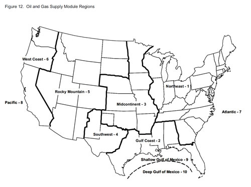 Figure 12. Oil and Gas Supply Module Regions.  Need help, contact the National Energy Information Center at 202-586-8800.