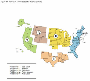 Figure 17. Petroleum Administration by Defense Districts.  Need help, contact the National Energy Information Center at 202-586-8800.