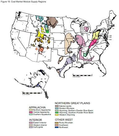 Figure 17. Coal Market Module Supply Regions.  Need help, contact the National Energy Information Center at 202-586-8800.