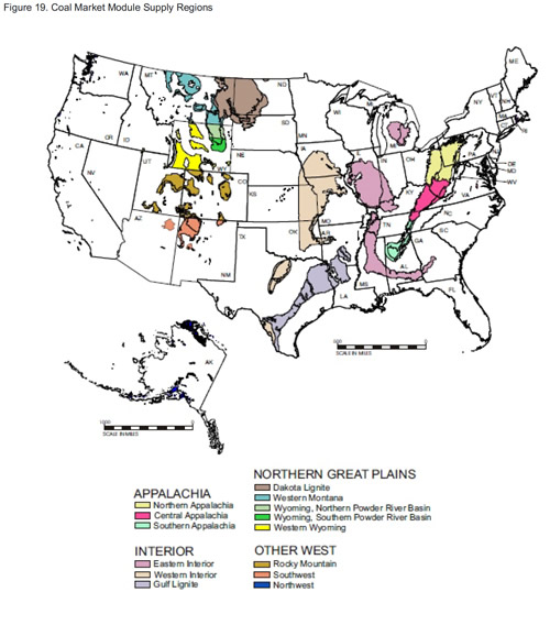 Figure 19. Coal Market Module Supply Regions.  Need help, contact the National Energy Information Center at 202-586-8800.