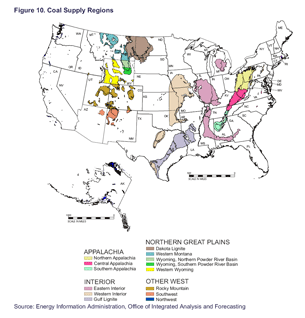 Figure 10. Coal Supply Regions.  Need help, contact the National Energy Information Center at 202-586-8800.