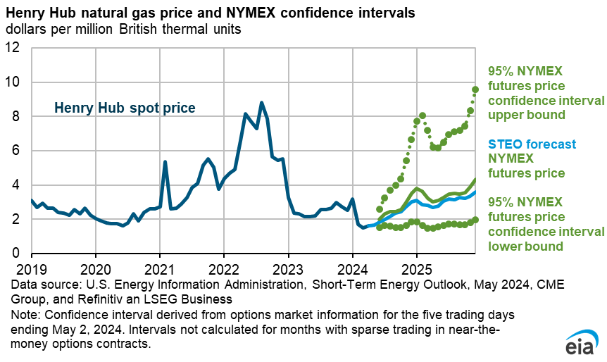 Henry Hub natural gas price and NYMEX confidence interval