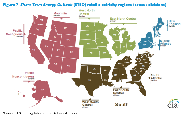 Short-Term Energy Outlook (STEO) retail electricity regions (census divisions)
