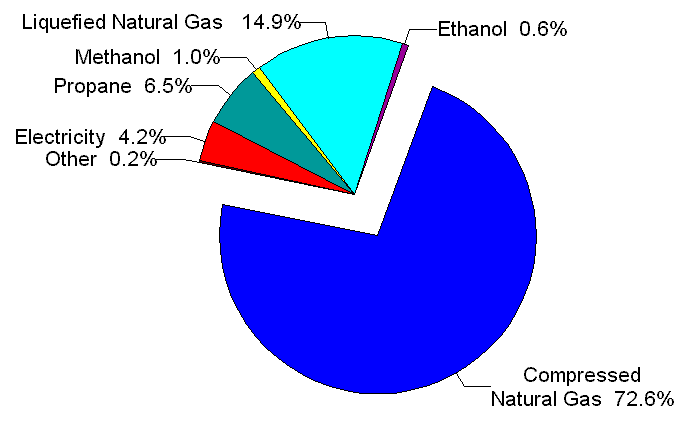 Figure 13. Reported Alternative-Fueled Transit Buses in Use, by Fuel Type, 1998