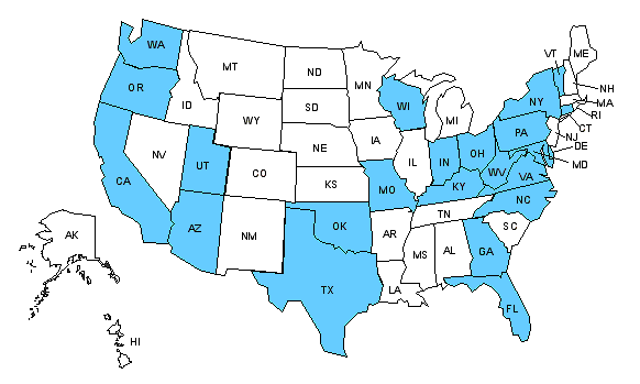 Figure 14. State with Reported Alternative Fueled School Buses in Use, 1998