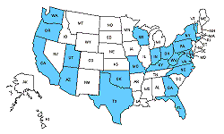 Figure 14.  States with Reported Alternative Fueled School Buses in Use, 1998